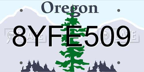 8YFE509 Oregon License Plate