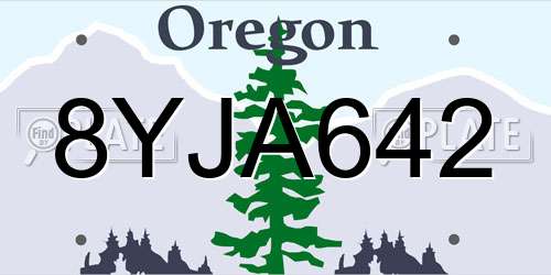 8YJA642 Oregon License Plate