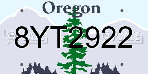 8YT2922 Oregon License Plate