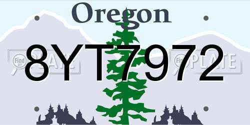 8YT7972 Oregon License Plate