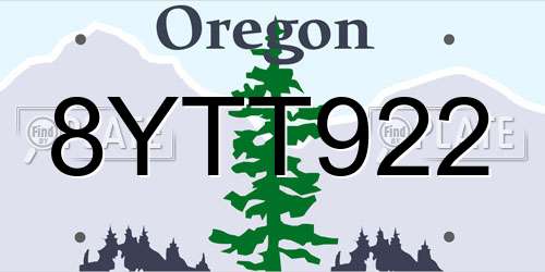 8YTT922 Oregon License Plate