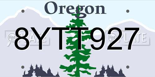 8YTT927 Oregon License Plate