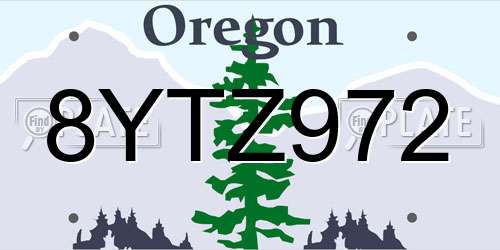 8YTZ972 Oregon License Plate