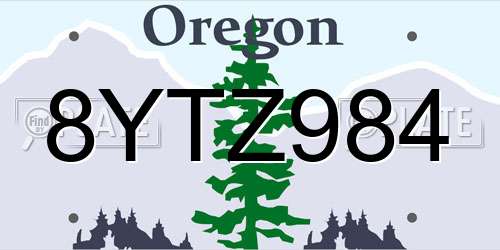 8YTZ984 Oregon License Plate