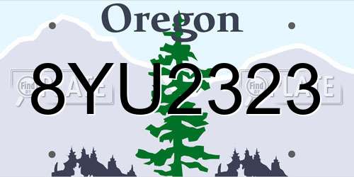 8YU2323 Oregon License Plate