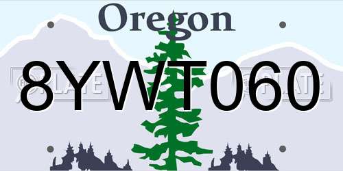 8YWT060 Oregon License Plate