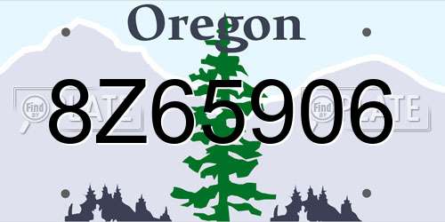 8Z65906 Oregon License Plate