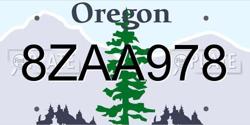 8ZAA978 Oregon License Plate