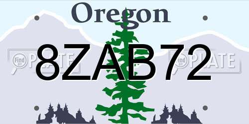 8ZAB72 Oregon License Plate