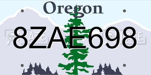 8ZAE698 Oregon License Plate