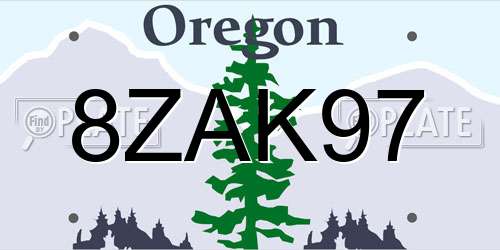 8ZAK97 Oregon License Plate