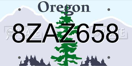 8ZAZ658 Oregon License Plate