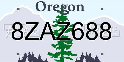 8ZAZ688 Oregon License Plate