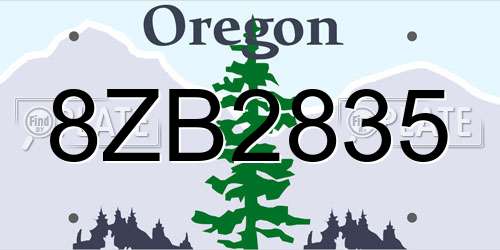 8ZB2835 Oregon License Plate