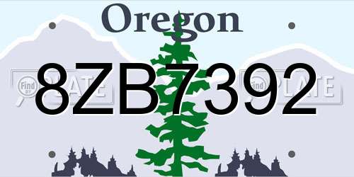 8ZB7392 Oregon License Plate