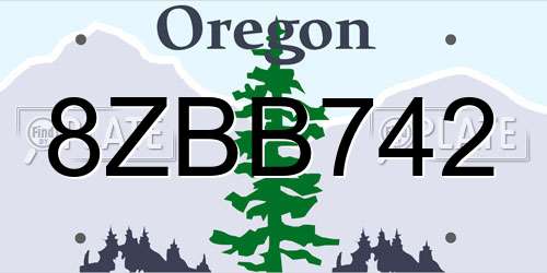 8ZBB742 Oregon License Plate