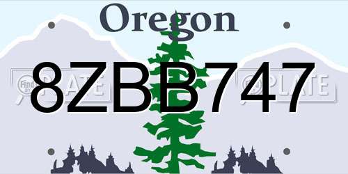 8ZBB747 Oregon License Plate