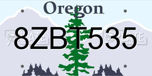 8ZBT535 Oregon License Plate