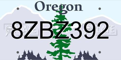 8ZBZ392 Oregon License Plate