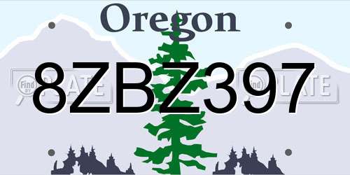 8ZBZ397 Oregon License Plate