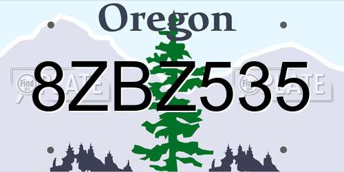8ZBZ535 Oregon License Plate