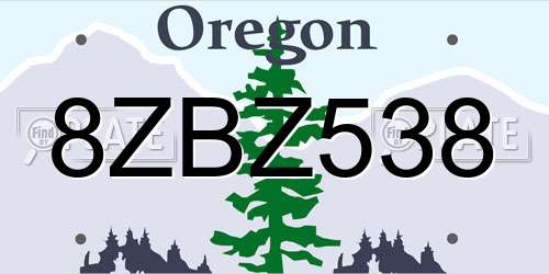 8ZBZ538 Oregon License Plate