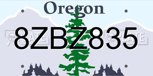 8ZBZ835 Oregon License Plate