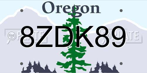 8ZDK89 Oregon License Plate