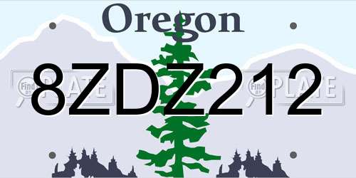 8ZDZ212 Oregon License Plate