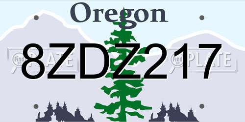 8ZDZ217 Oregon License Plate