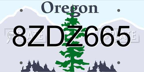 8ZDZ665 Oregon License Plate