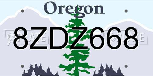 8ZDZ668 Oregon License Plate