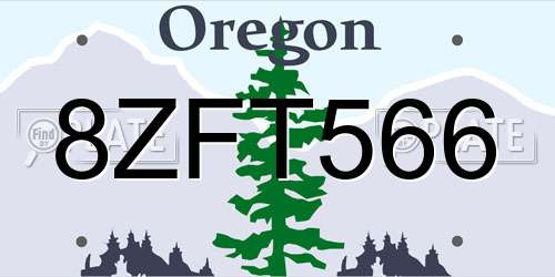 8ZFT566 Oregon License Plate