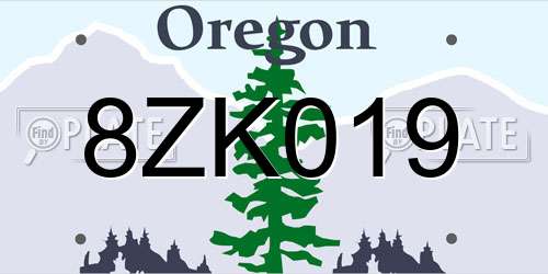 8ZK019 Oregon License Plate
