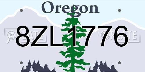 8ZL1776 Oregon License Plate