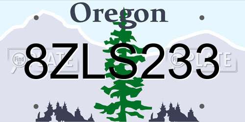 8ZLS233 Oregon License Plate