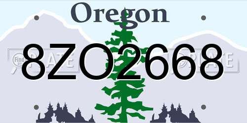 8ZO2668 Oregon License Plate