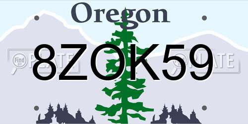 8ZOK59 Oregon License Plate