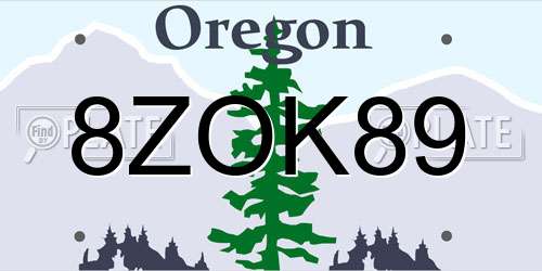 8ZOK89 Oregon License Plate