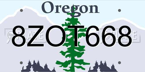 8ZOT668 Oregon License Plate