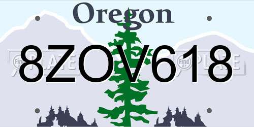 8ZOV618 Oregon License Plate