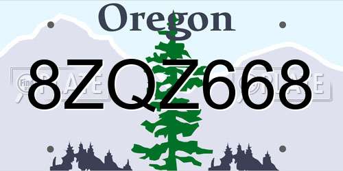 8ZQZ668 Oregon License Plate