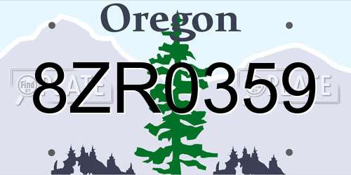 8ZR0359 Oregon License Plate