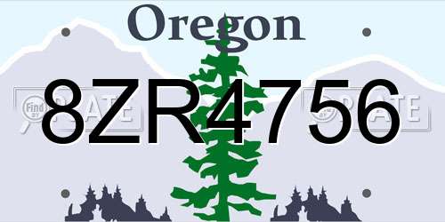 8ZR4756 Oregon License Plate