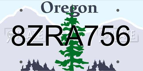 8ZRA756 Oregon License Plate