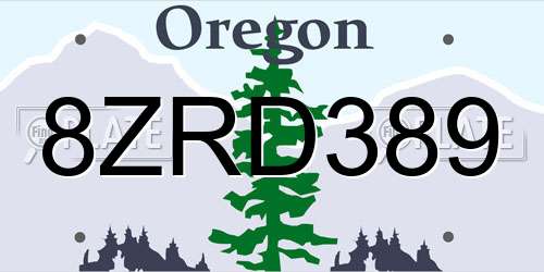 8ZRD389 Oregon License Plate