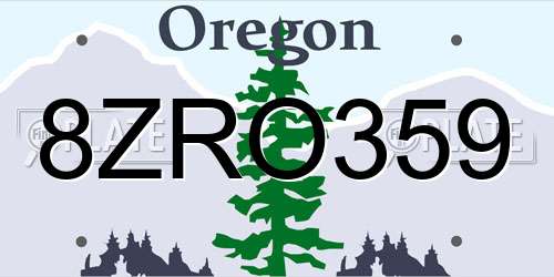8ZRO359 Oregon License Plate