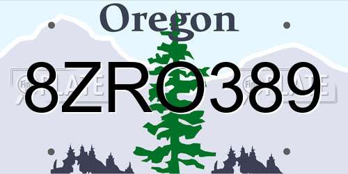 8ZRO389 Oregon License Plate