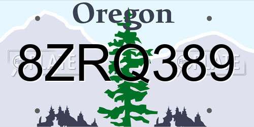 8ZRQ389 Oregon License Plate