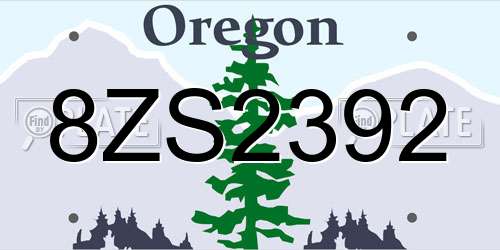 8ZS2392 Oregon License Plate